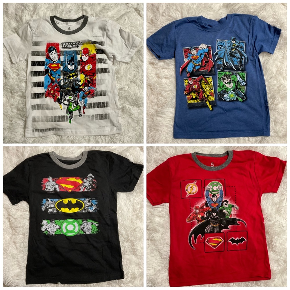 - 🆕4 pc kids Justice League DC comics t-shirts sizes 4-7